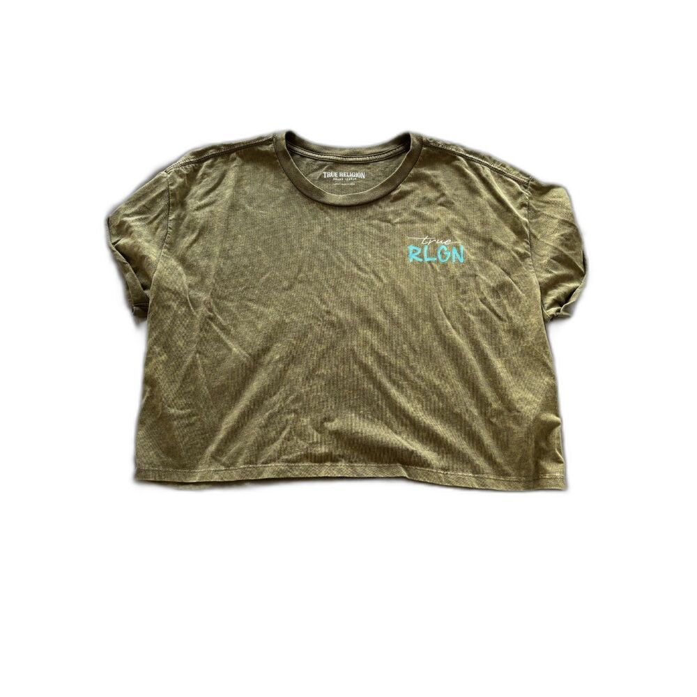 True Religion Olive Green Grunge Streetwear Women's Crop Top Size Large